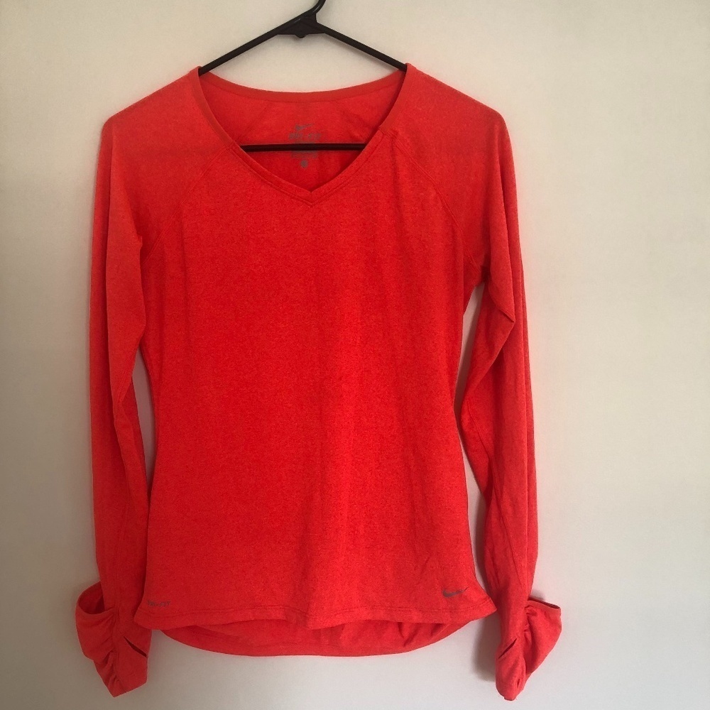 Nike Dri Fit Long Sleeve Tee Shirt in Orange